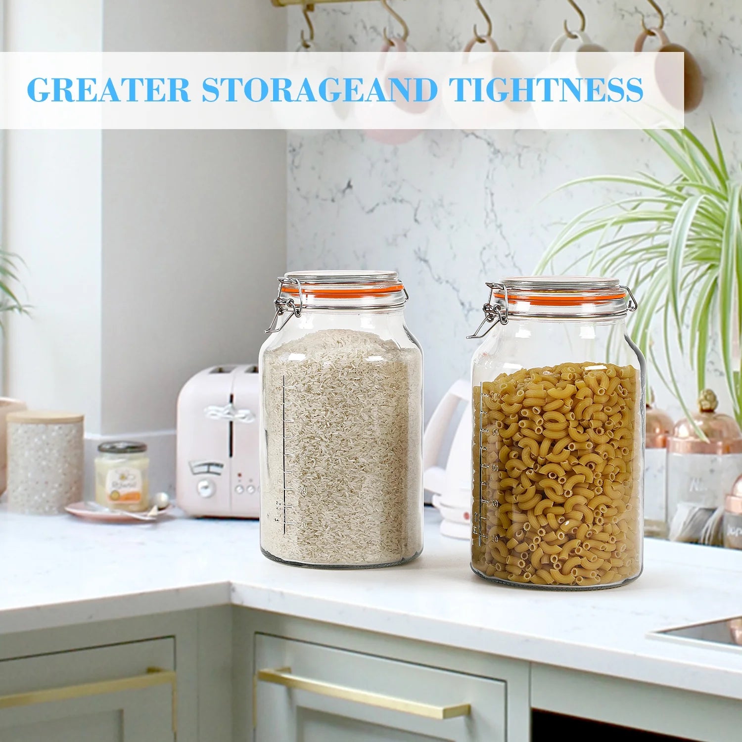 2 Pack 1.1 Gallon  Food Storage Glass Clamp Jar with Hinged Lids, Airtight Large Capacity Jar for Pickle 142 Oz Clear