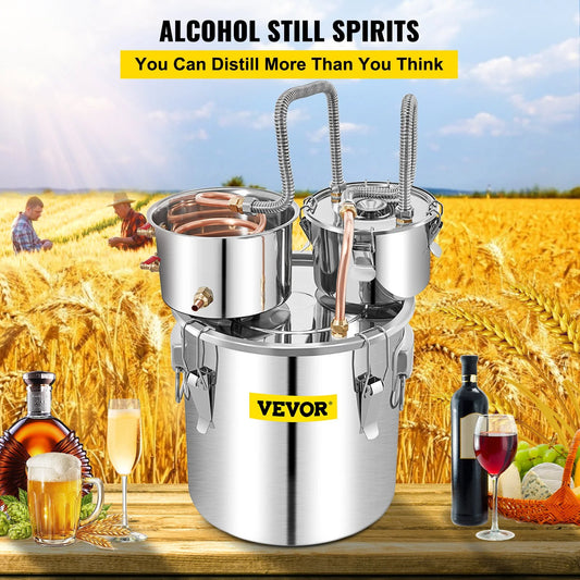 VEVOR Alcohol Still, 13.2Gal / 50L Stainless Steel Water Alcohol Distiller Copper Tube Home Brewing Kit Build-In Thermometer for DIY Whisky Wine Brandy, Silver