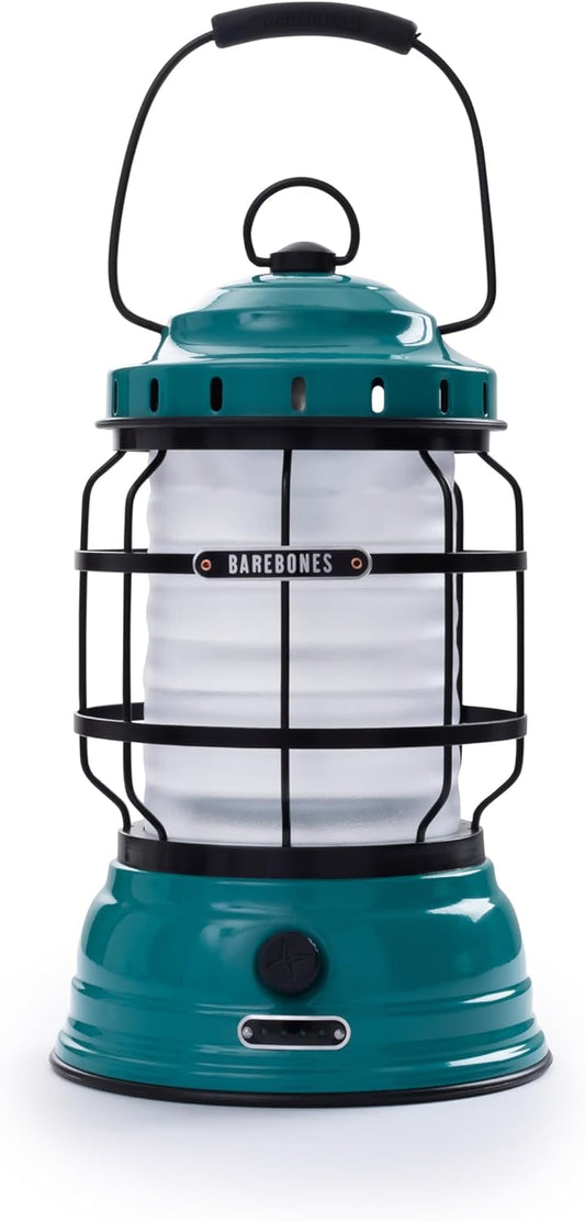 Forest Lantern – Teal, Vintage Rechargeable LED Lantern with Adjustable Brightness – Battery Operated Camping Light for Outdoor Adventures, Backyard Gatherings, and Emergency Use