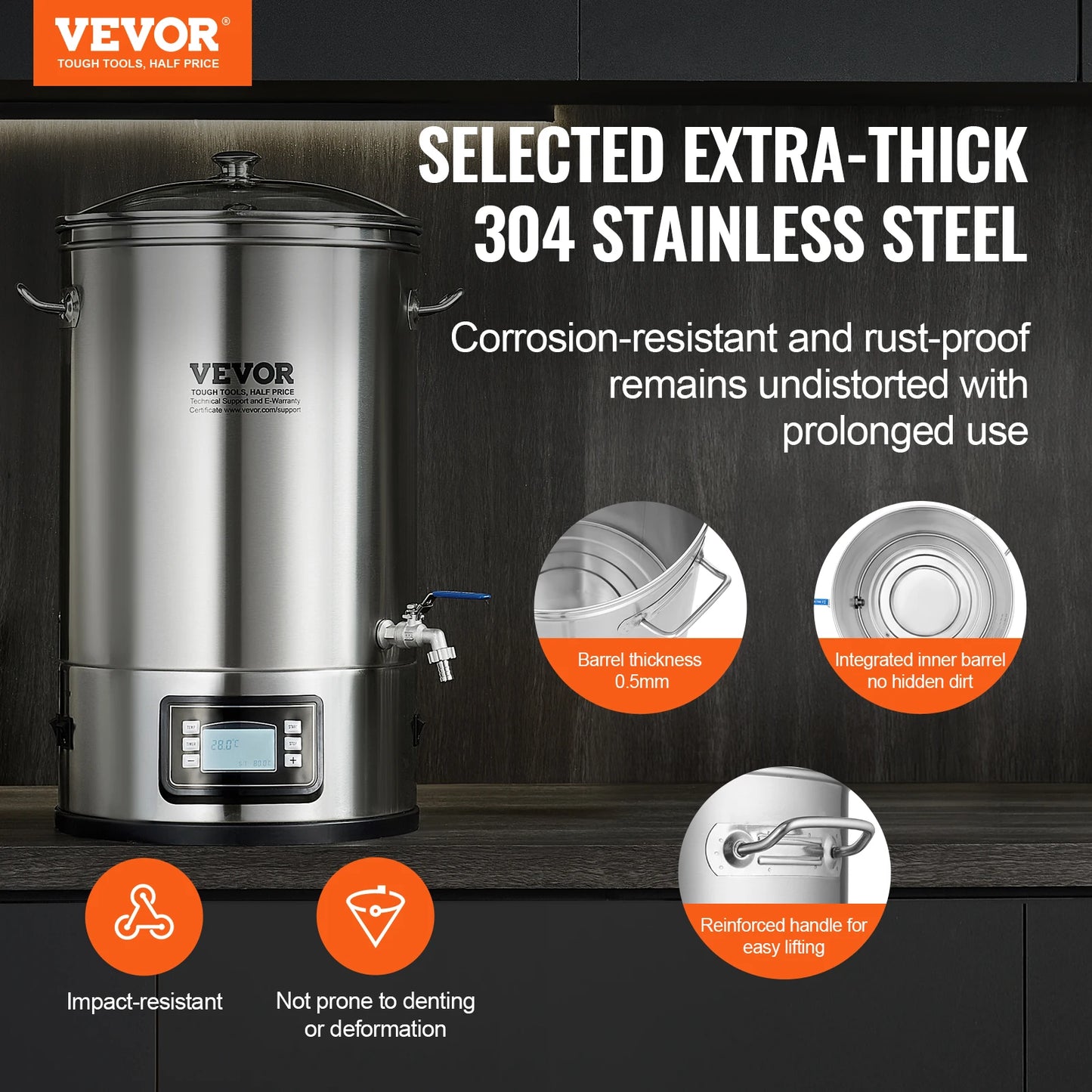 Electric Brewing System 8 GALLON Brewing Stock Pot All-In-One Home Beer Brewer 304 Stainless Steel Brewing Supplies