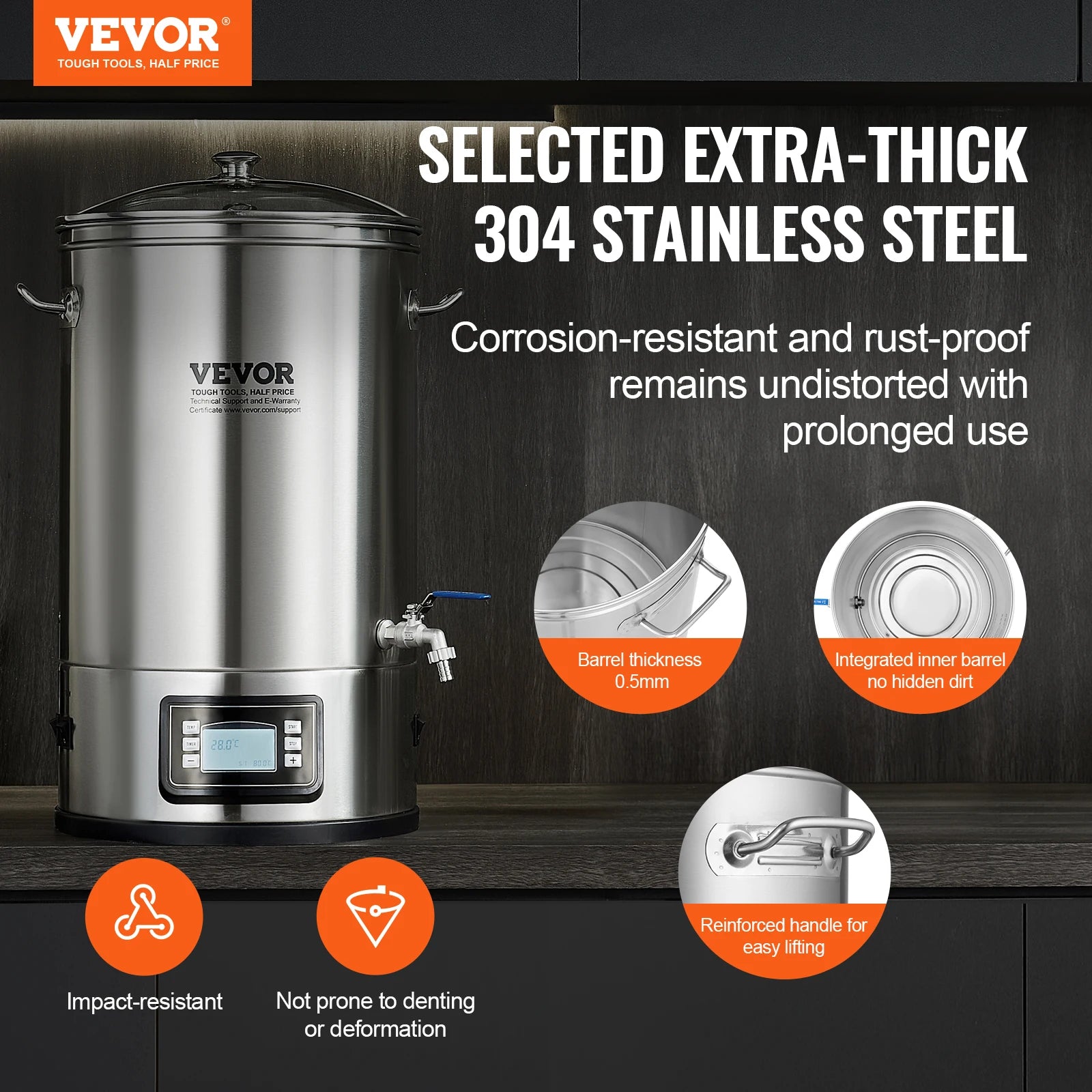 Electric Brewing System 8 GALLON Brewing Stock Pot All-In-One Home Beer Brewer 304 Stainless Steel Brewing Supplies