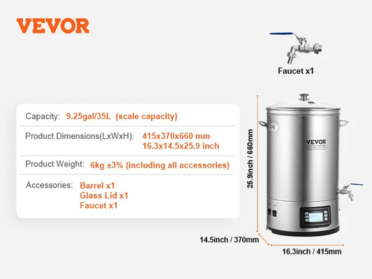 Electric Brewing System 8 GALLON Brewing Stock Pot All-In-One Home Beer Brewer 304 Stainless Steel Brewing Supplies