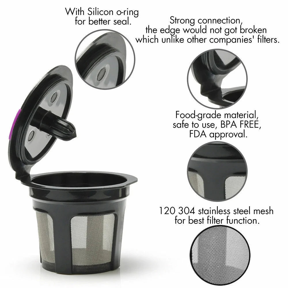 3 Pcs Coffee Pods Refillable Reusable Single Cup Keurig K-Cup Solo Filter Coffee Stainless Mesh