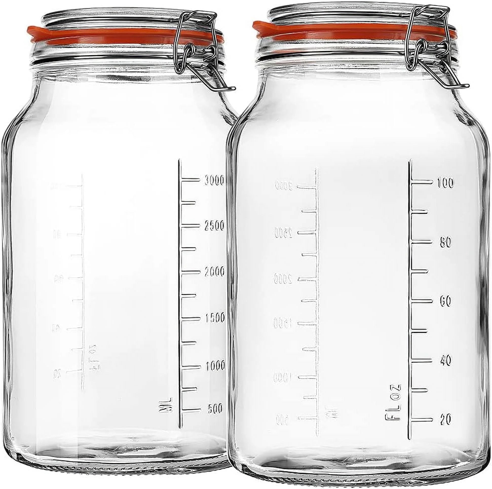 2 Pack 1.1 Gallon  Food Storage Glass Clamp Jar with Hinged Lids, Airtight Large Capacity Jar for Pickle 142 Oz Clear