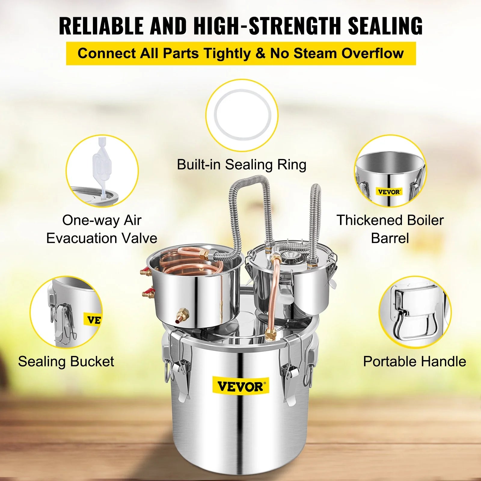 VEVOR Alcohol Still, 13.2Gal / 50L Stainless Steel Water Alcohol Distiller Copper Tube Home Brewing Kit Build-In Thermometer for DIY Whisky Wine Brandy, Silver