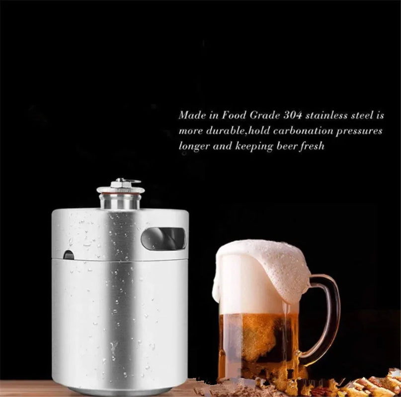 304 Stainless Steel Mini Keg Beer Growler Portable Beer Bottle Home Beer Making Wine Bar Accessories Tool Brewing Cornelius