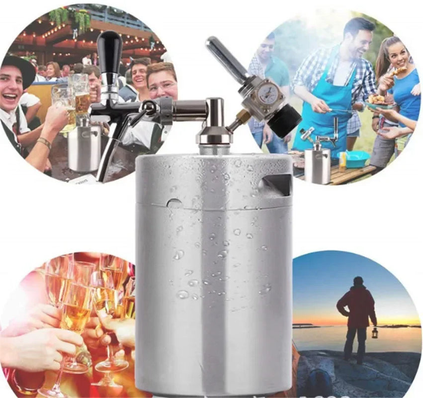 304 Stainless Steel Mini Keg Beer Growler Portable Beer Bottle Home Beer Making Wine Bar Accessories Tool Brewing Cornelius