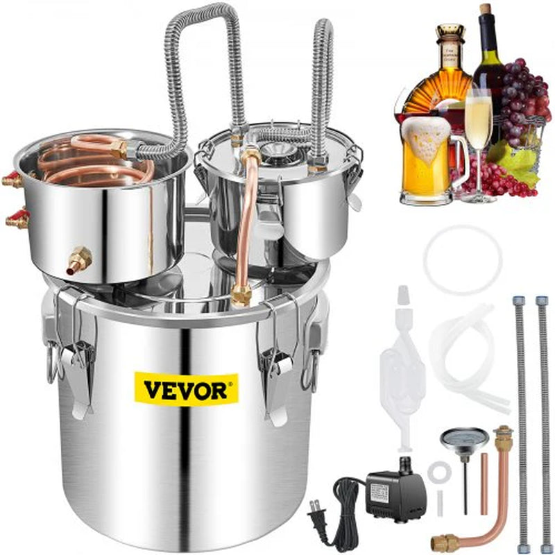 VEVOR Alcohol Still, 13.2Gal / 50L Stainless Steel Water Alcohol Distiller Copper Tube Home Brewing Kit Build-In Thermometer for DIY Whisky Wine Brandy, Silver
