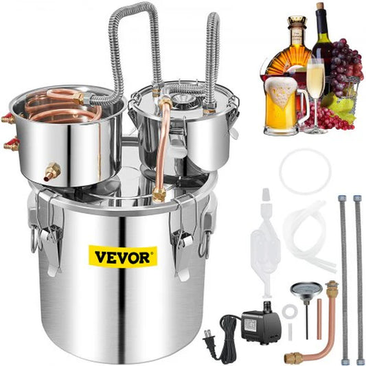 VEVOR Alcohol Still, 13.2Gal / 50L Stainless Steel Water Alcohol Distiller Copper Tube Home Brewing Kit Build-In Thermometer for DIY Whisky Wine Brandy, Silver