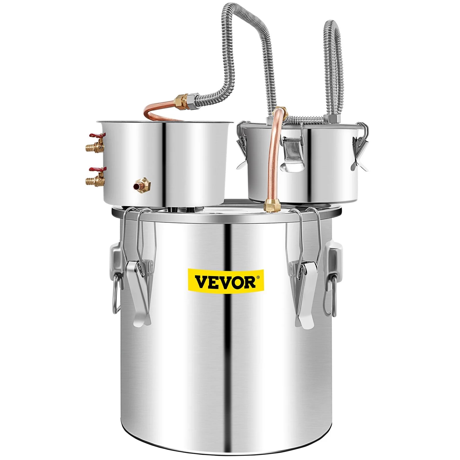 VEVOR Alcohol Still, 13.2Gal / 50L Stainless Steel Water Alcohol Distiller Copper Tube Home Brewing Kit Build-In Thermometer for DIY Whisky Wine Brandy, Silver
