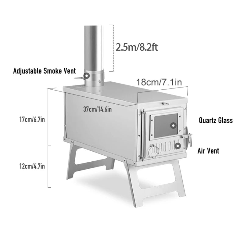 Portable Camping Tent Stove Ultralight Stainless Steel Foldable Wood Burner Stove with Glass Windowstent Heaters for Outdoor