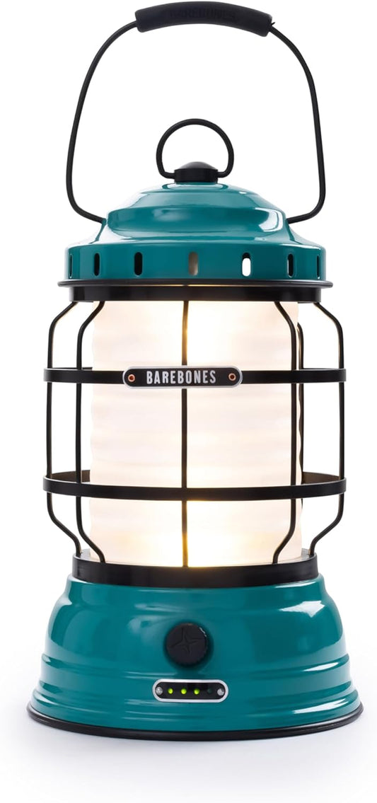 Forest Lantern – Teal, Vintage Rechargeable LED Lantern with Adjustable Brightness – Battery Operated Camping Light for Outdoor Adventures, Backyard Gatherings, and Emergency Use