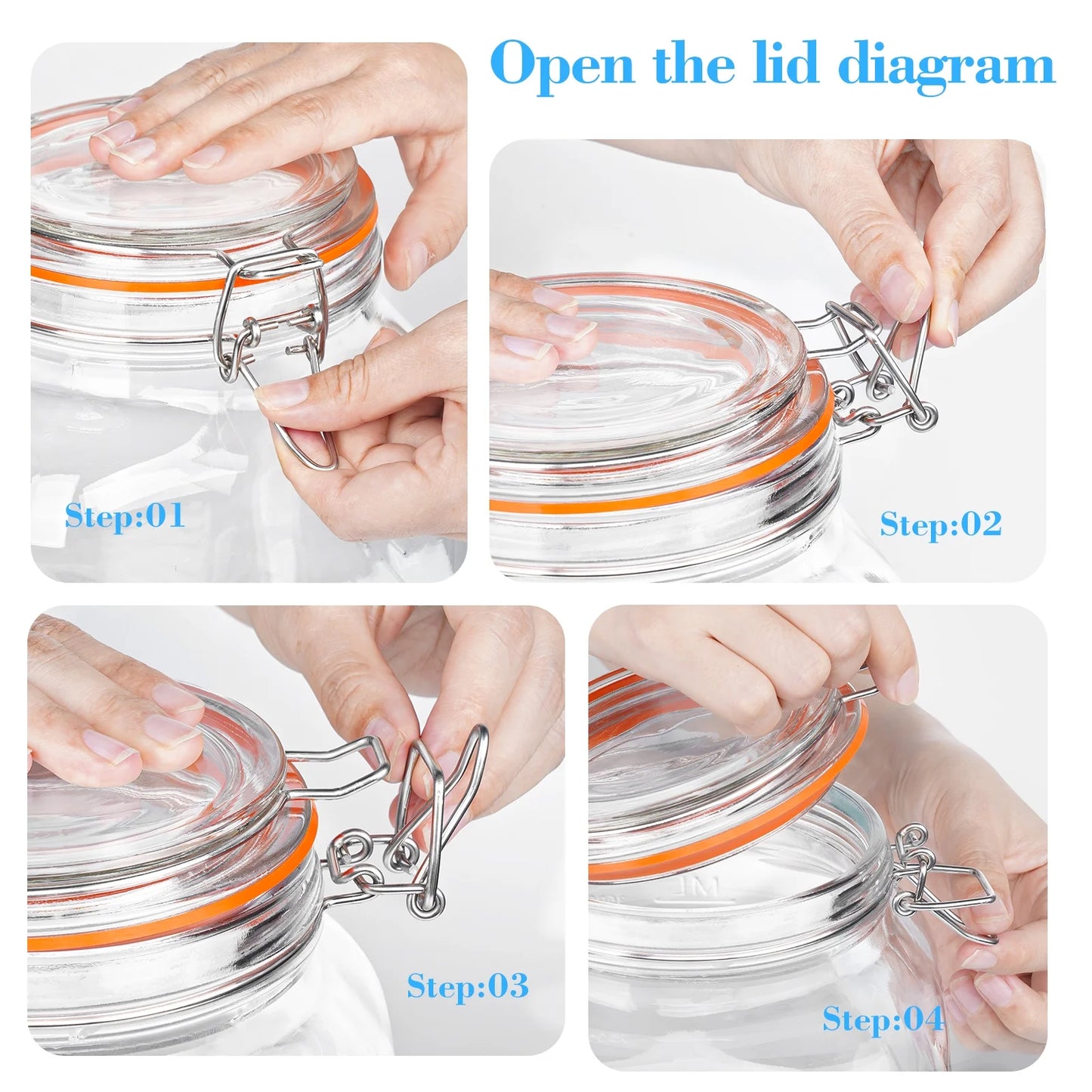 2 Pack 1.1 Gallon  Food Storage Glass Clamp Jar with Hinged Lids, Airtight Large Capacity Jar for Pickle 142 Oz Clear