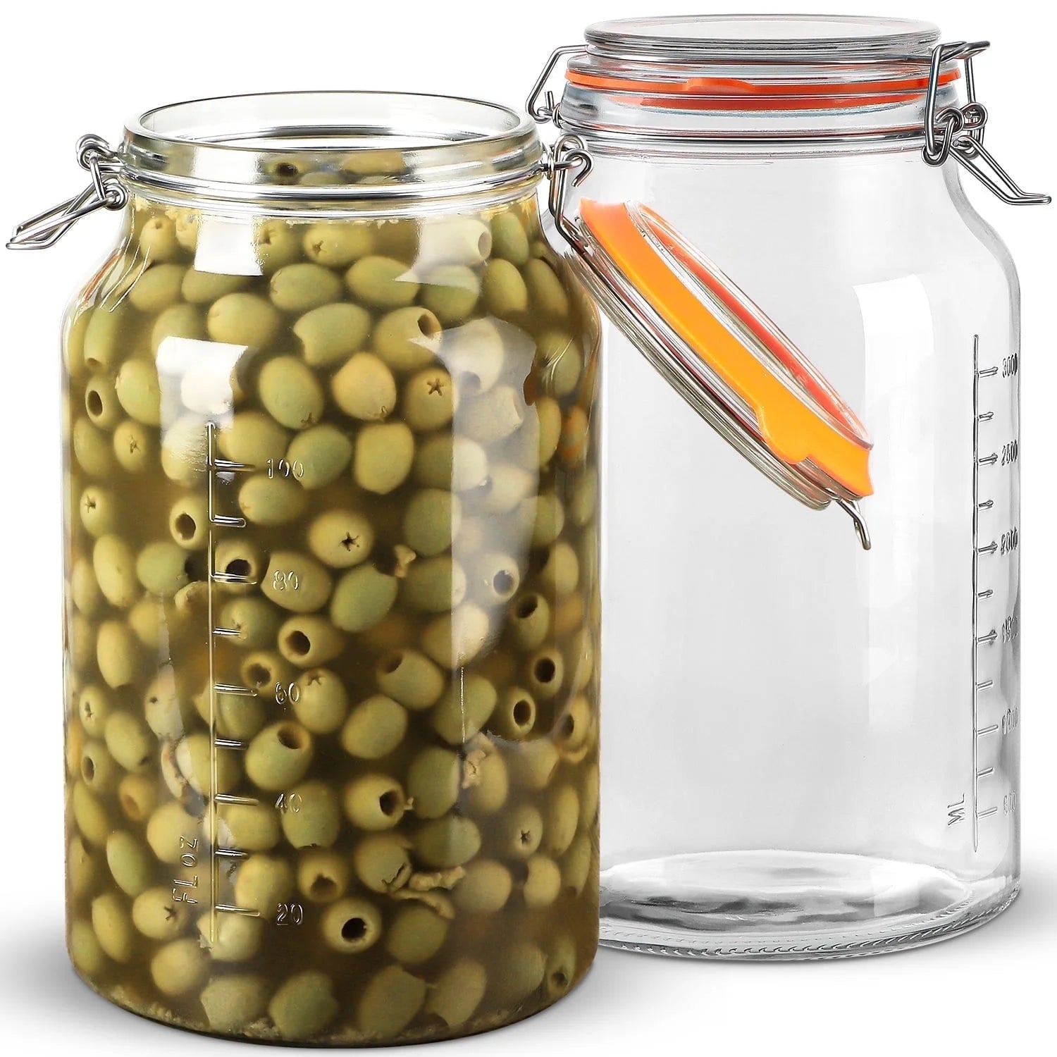 2 Pack 1.1 Gallon  Food Storage Glass Clamp Jar with Hinged Lids, Airtight Large Capacity Jar for Pickle 142 Oz Clear