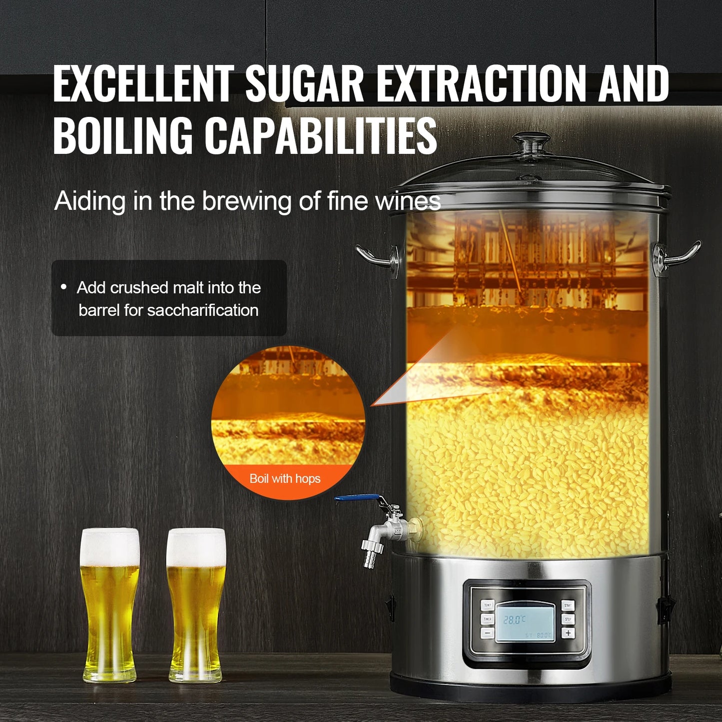Electric Brewing System 8 GALLON Brewing Stock Pot All-In-One Home Beer Brewer 304 Stainless Steel Brewing Supplies