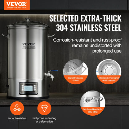 Electric Brewing System 8 GALLON Brewing Stock Pot All-In-One Home Beer Brewer 304 Stainless Steel Brewing Supplies