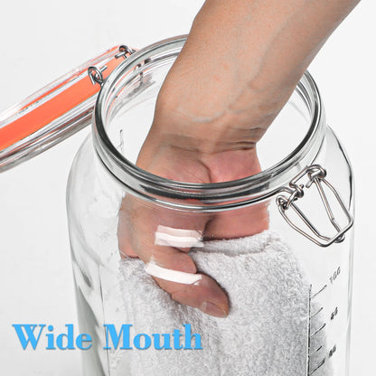 2 Pack 1.1 Gallon  Food Storage Glass Clamp Jar with Hinged Lids, Airtight Large Capacity Jar for Pickle 142 Oz Clear