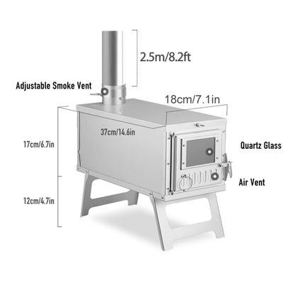 Portable Camping Tent Stove Ultralight Stainless Steel Foldable Wood Burner Stove with Glass Windowstent Heaters for Outdoor