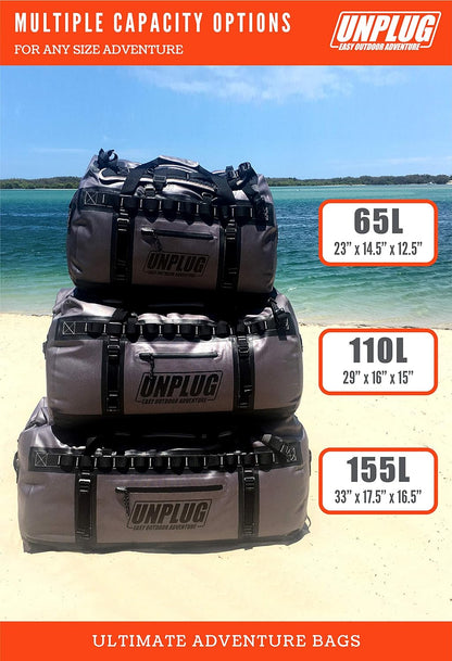 UNPLUG Ultimate Adventure Bag | 1680D Heavy Duty Waterproof Bag | Large Travel Duffle Bag Which Can Be Used for Camping, Motorcycling, Boating, or Hunting